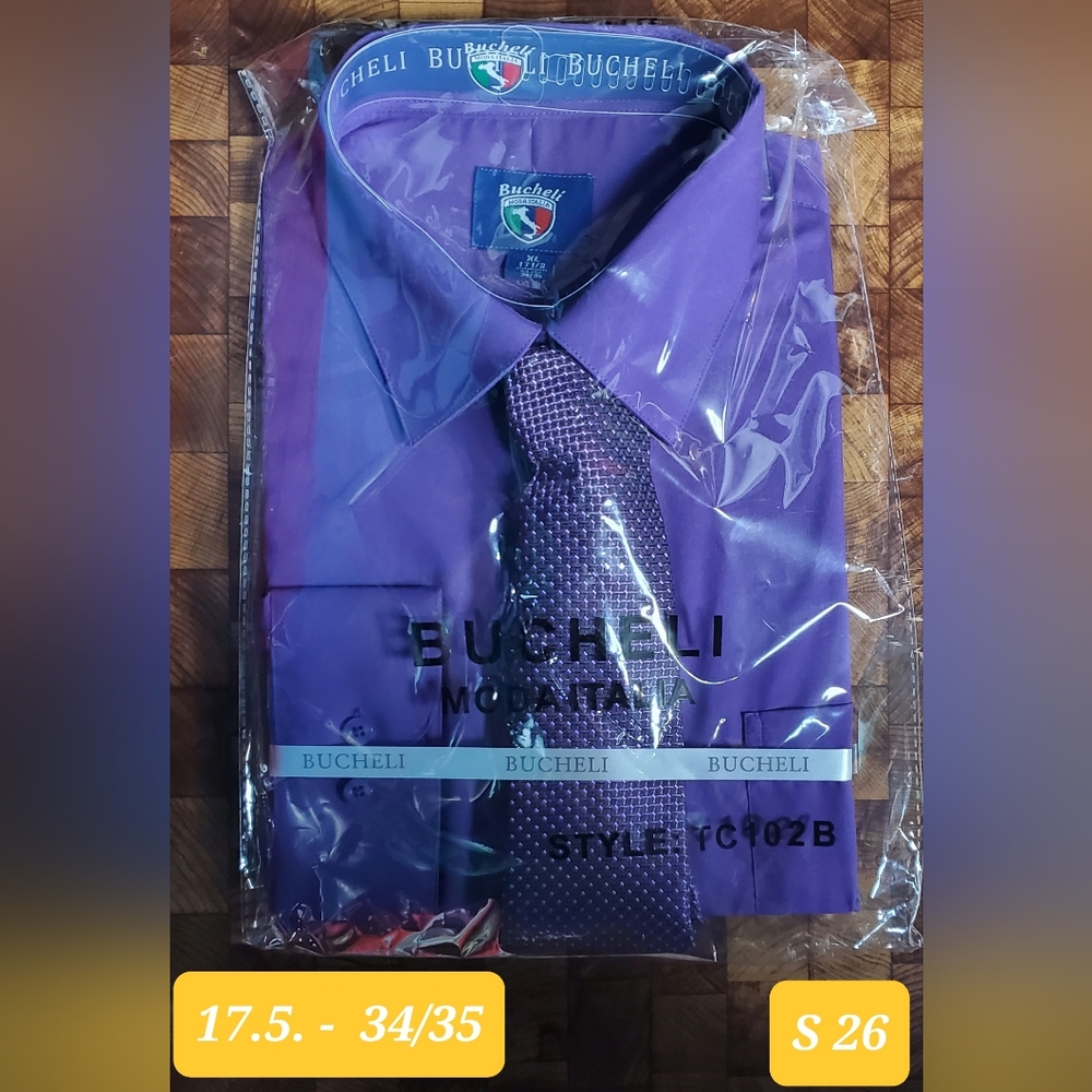 Dress Shirt With Tie - Size: 17.5 - 34/35 - Color: Purple - RRR DShirt - S - 26